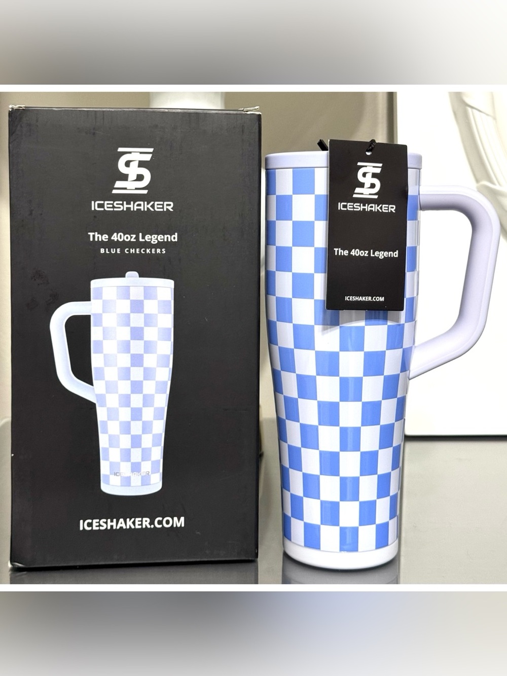ICE SHAKER 40oz Legend Series Shaker Bottle, BLUE CHECKERS